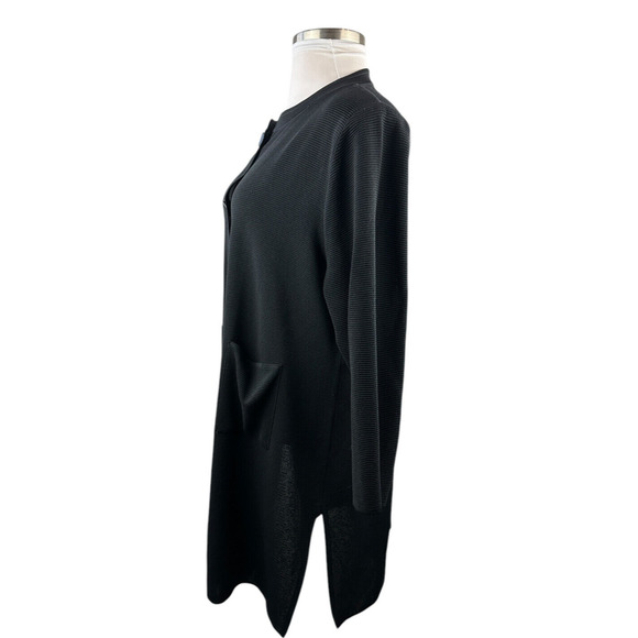 Exclusively Misook Long Ribbed Cardigan Black Duster Pockets Button Plus Size 3X - Picture 12 of 16